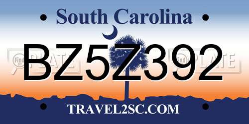 BZ5Z392 South Carolina License Plate