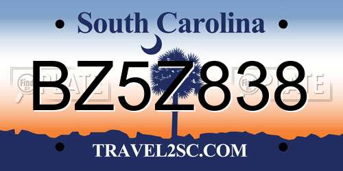 BZ5Z838 South Carolina License Plate