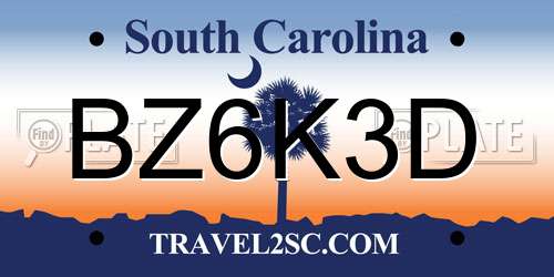 BZ6K3D South Carolina License Plate