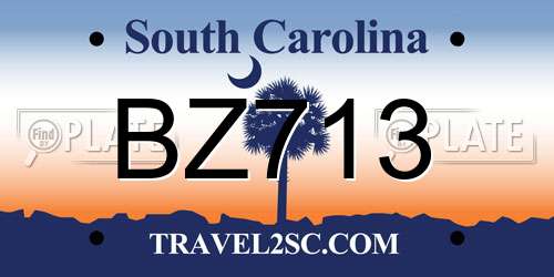 BZ713 South Carolina License Plate