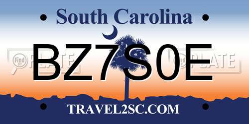 BZ7S0E South Carolina License Plate