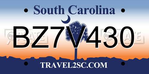 BZ7V430 South Carolina License Plate