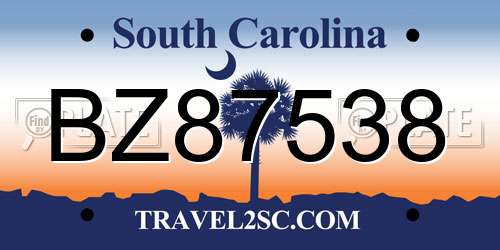 BZ87538 South Carolina License Plate