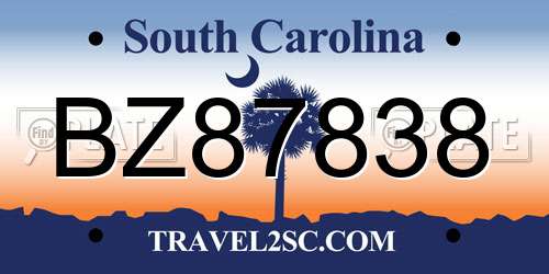 BZ87838 South Carolina License Plate