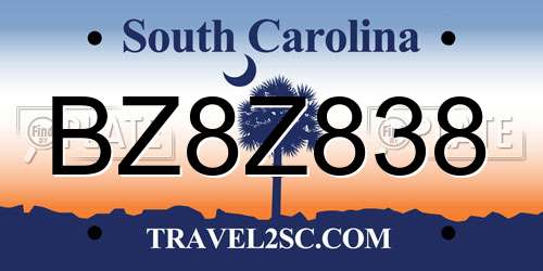 BZ8Z838 South Carolina License Plate