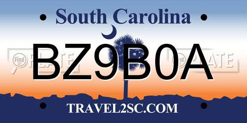 BZ9B0A South Carolina License Plate