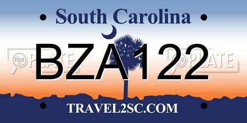 BZA122 South Carolina License Plate