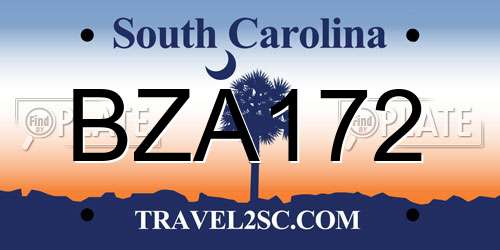 BZA172 South Carolina License Plate
