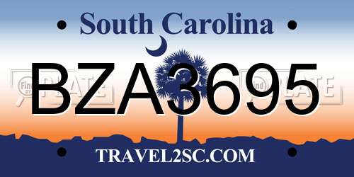 BZA3695 South Carolina License Plate