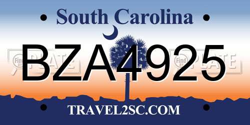 BZA4925 South Carolina License Plate