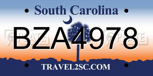BZA4978 South Carolina License Plate