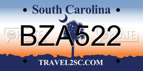BZA522 South Carolina License Plate