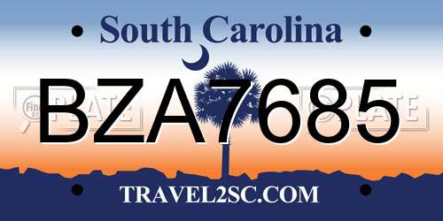 BZA7685 South Carolina License Plate