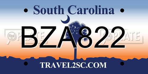 BZA822 South Carolina License Plate