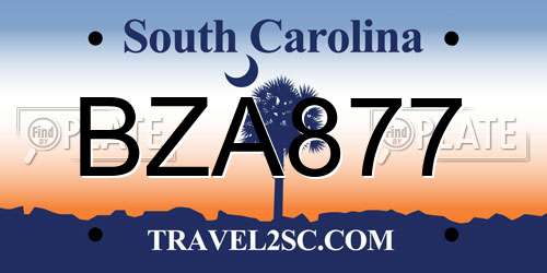 BZA877 South Carolina License Plate