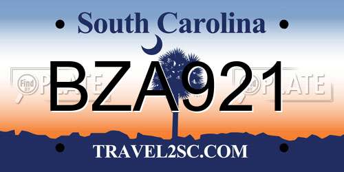 BZA921 South Carolina License Plate