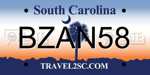 BZAN58 South Carolina License Plate