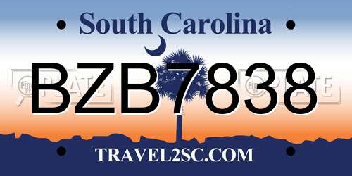 BZB7838 South Carolina License Plate