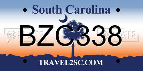 BZC338 South Carolina License Plate