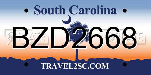 BZD2668 South Carolina License Plate