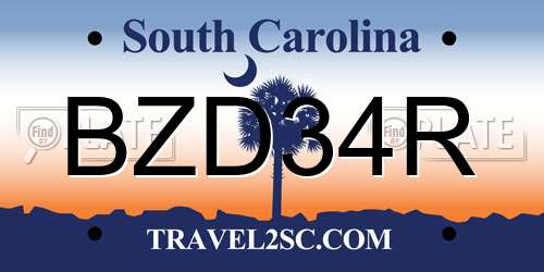 BZD34R South Carolina License Plate