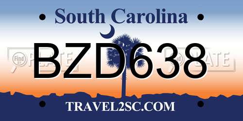 BZD638 South Carolina License Plate