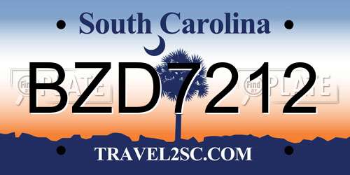 BZD7212 South Carolina License Plate