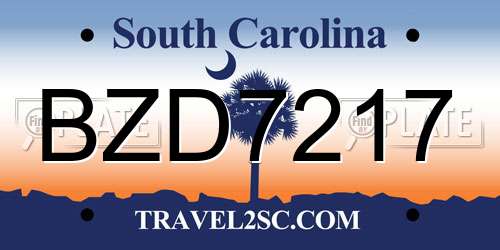BZD7217 South Carolina License Plate