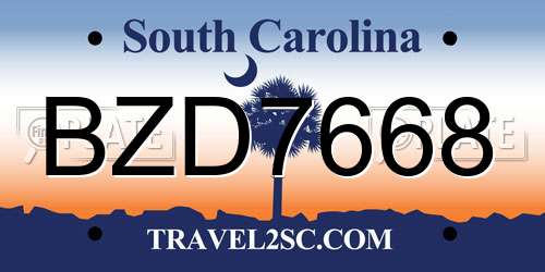 BZD7668 South Carolina License Plate