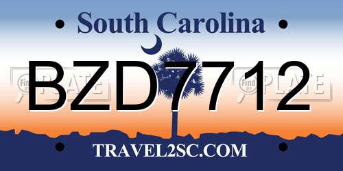 BZD7712 South Carolina License Plate