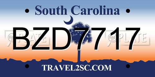 BZD7717 South Carolina License Plate