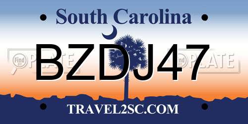 BZDJ47 South Carolina License Plate