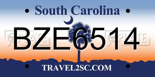 BZE6514 South Carolina License Plate