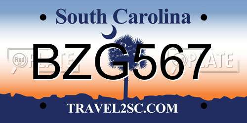 BZG567 South Carolina License Plate