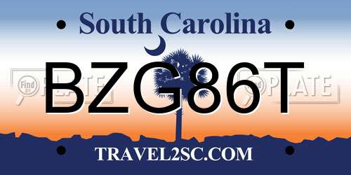 BZG86T South Carolina License Plate