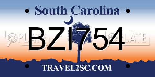 BZI754 South Carolina License Plate