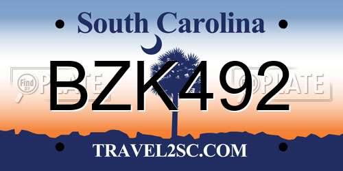 BZK492 South Carolina License Plate