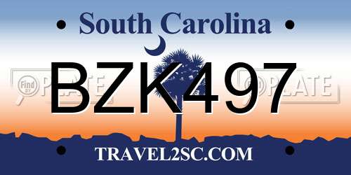 BZK497 South Carolina License Plate