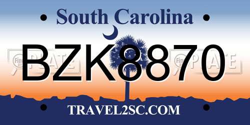 BZK8870 South Carolina License Plate