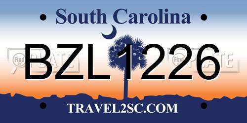 BZL1226 South Carolina License Plate