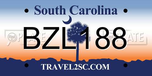 BZL188 South Carolina License Plate