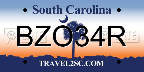 BZO34R South Carolina License Plate