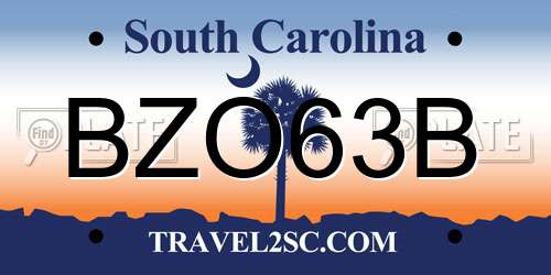 BZO63B South Carolina License Plate