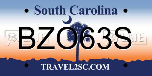 BZO63S South Carolina License Plate