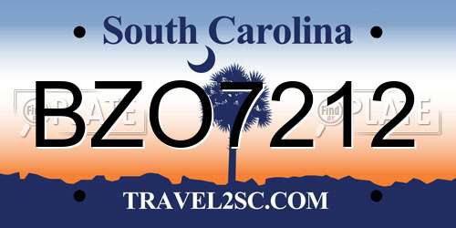 BZO7212 South Carolina License Plate