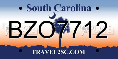 BZO7712 South Carolina License Plate