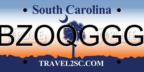 BZOQGGG South Carolina License Plate