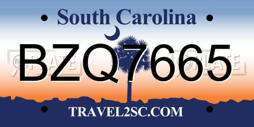 BZQ7665 South Carolina License Plate