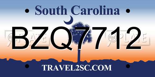 BZQ7712 South Carolina License Plate
