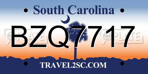 BZQ7717 South Carolina License Plate